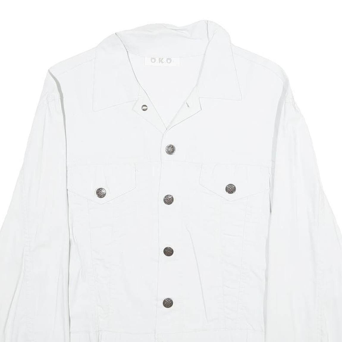 O.K.O. Womens White Button Jacket S Polyamide Blend Classic Plain Button Closure
