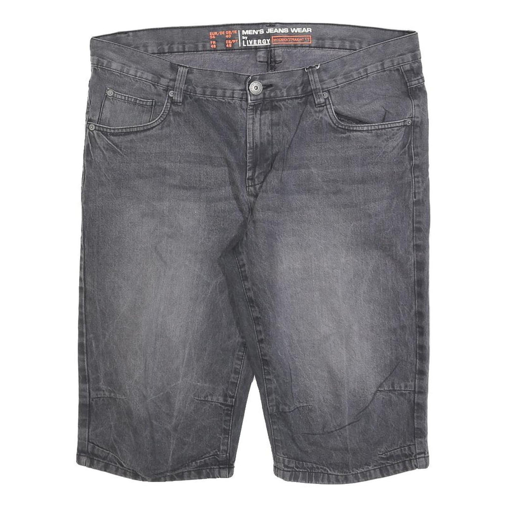LIVERGY Mens Shorts Black Modern Straight 2XL W40 Cotton Blend Casual
