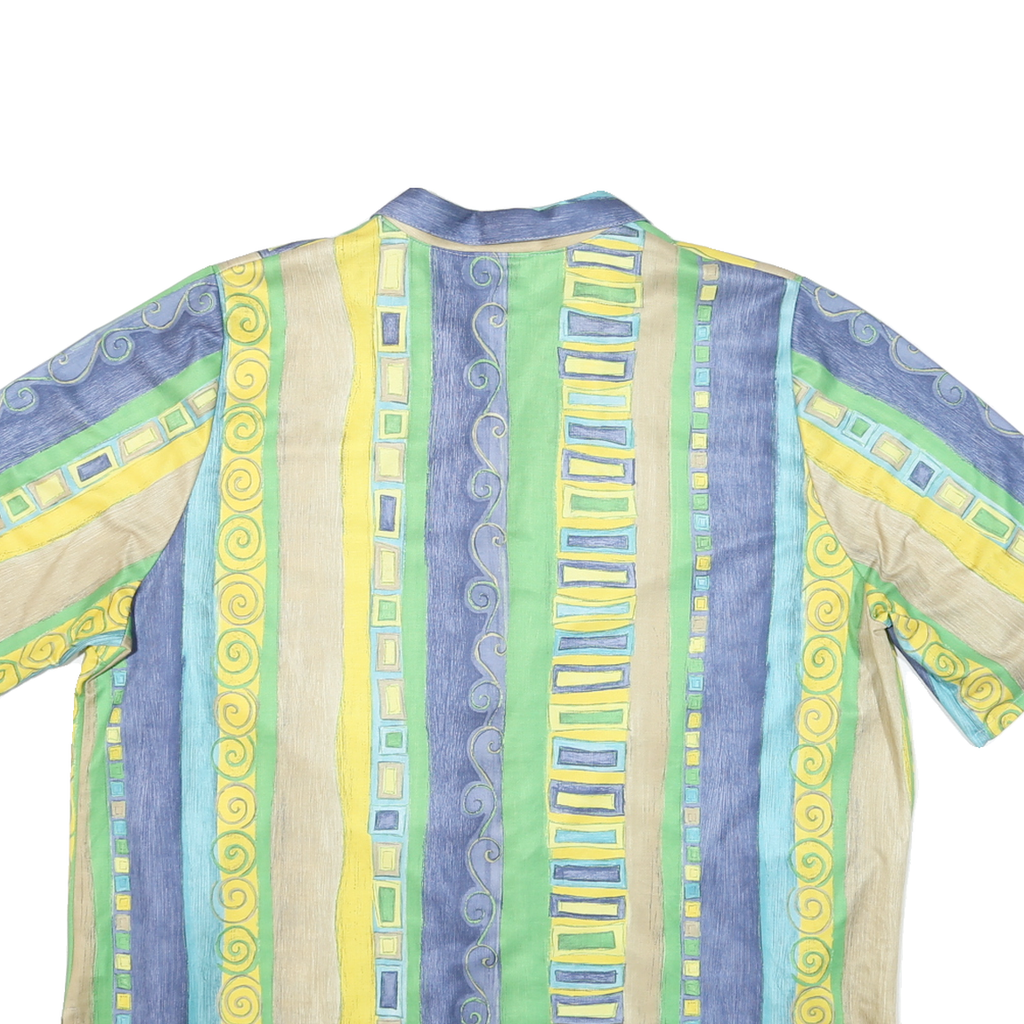 KARELIA Womens Green Yellow Blue Cotton Blend Shirt XL Striped Summer Casual