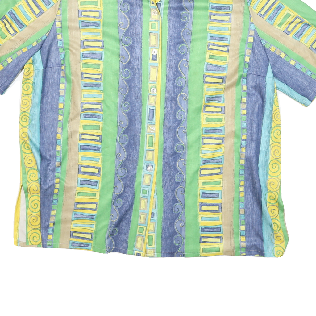 KARELIA Womens Green Yellow Blue Cotton Blend Shirt XL Striped Summer Casual