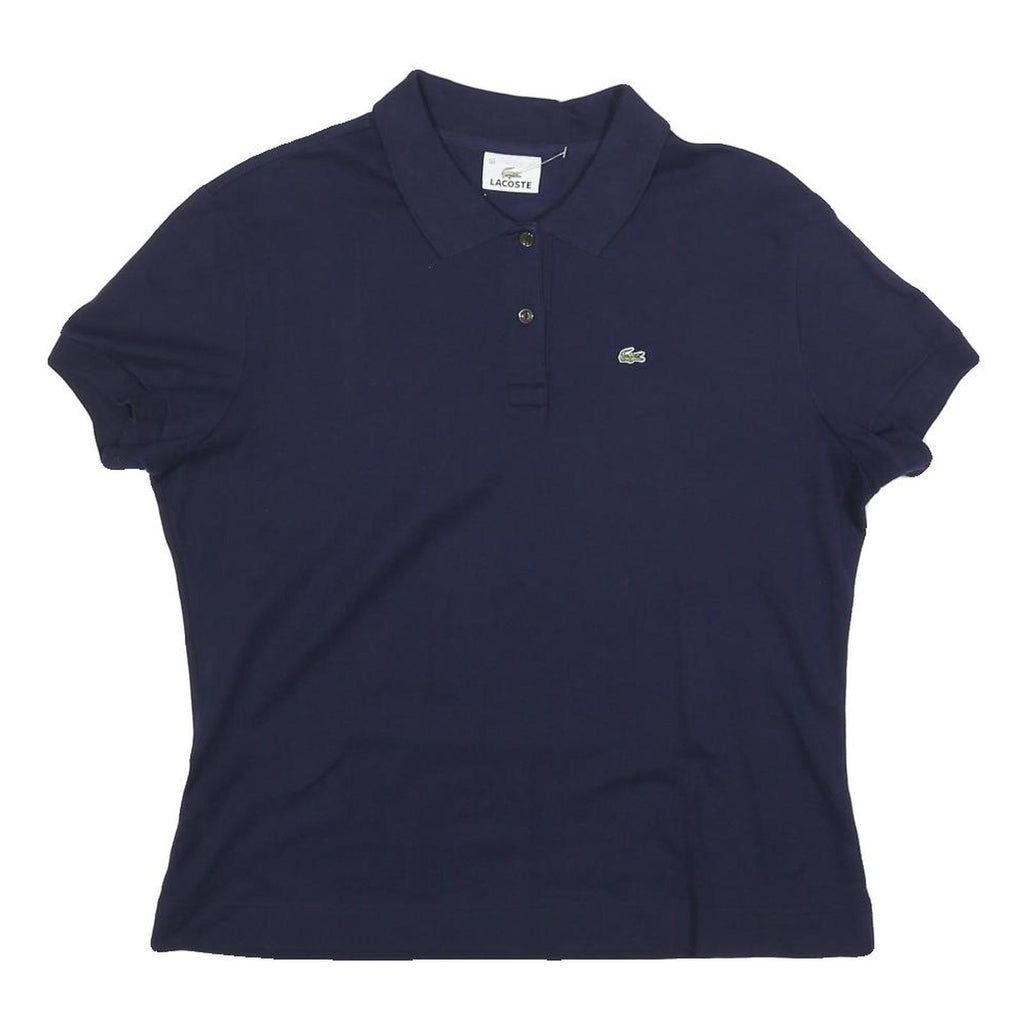 LACOSTE Womens Navy Blue Short Sleeve Plain Polo Shirt L Cotton Blend Classic