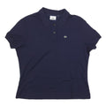 LACOSTE Womens Navy Blue Short Sleeve Plain Polo Shirt L Cotton Blend Classic