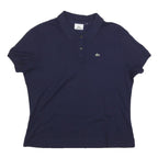 LACOSTE Womens Navy Blue Short Sleeve Plain Polo Shirt L Cotton Blend Classic