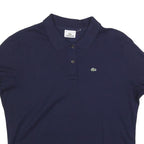 LACOSTE Womens Navy Blue Short Sleeve Plain Polo Shirt L Cotton Blend Classic