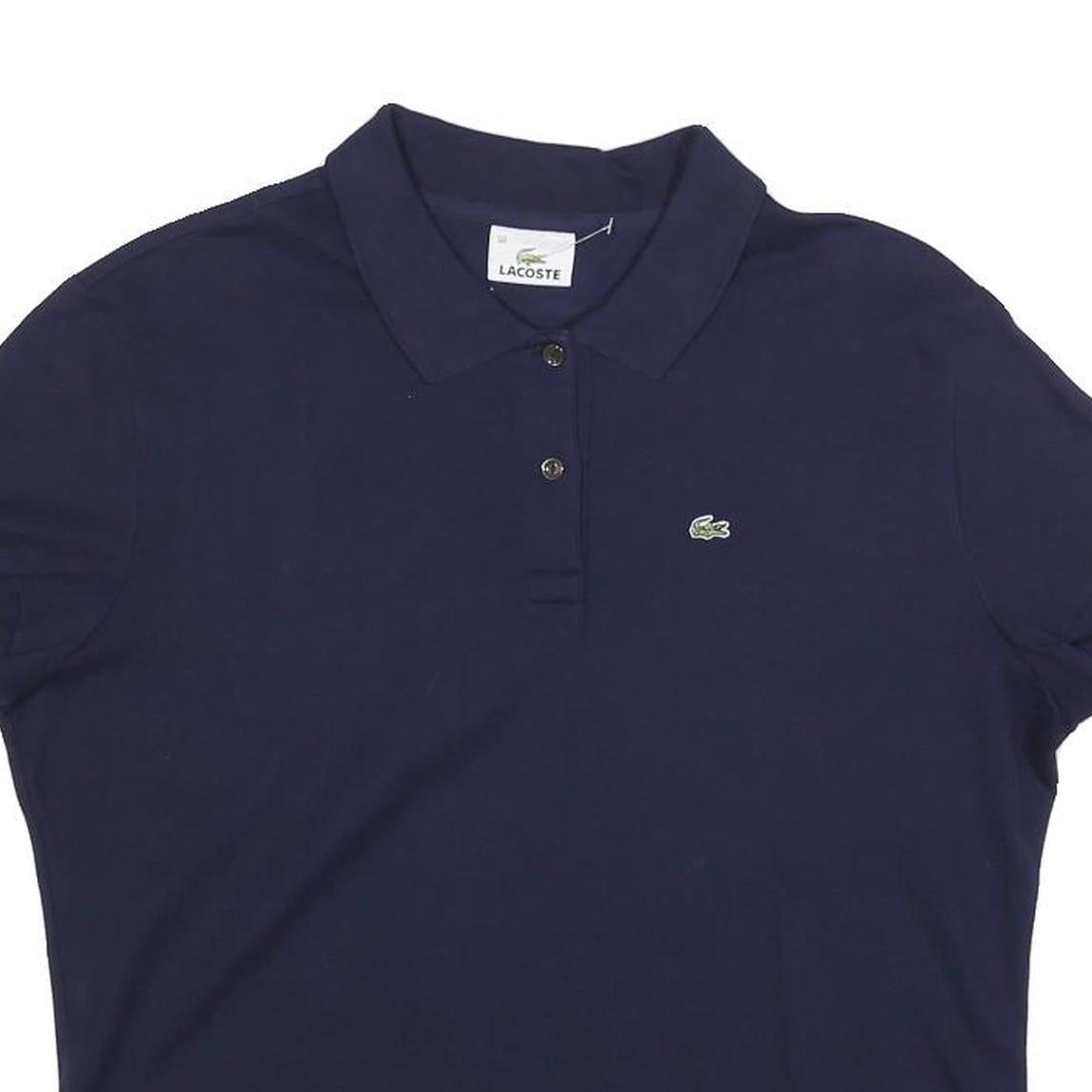 LACOSTE Womens Navy Blue Short Sleeve Plain Polo Shirt L Cotton Blend Classic