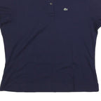 LACOSTE Womens Navy Blue Short Sleeve Plain Polo Shirt L Cotton Blend Classic