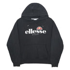 ELLESSE Womens Black Hoodie UK 14 Cotton Blend Pullover Logo Sport Sweatshirt
