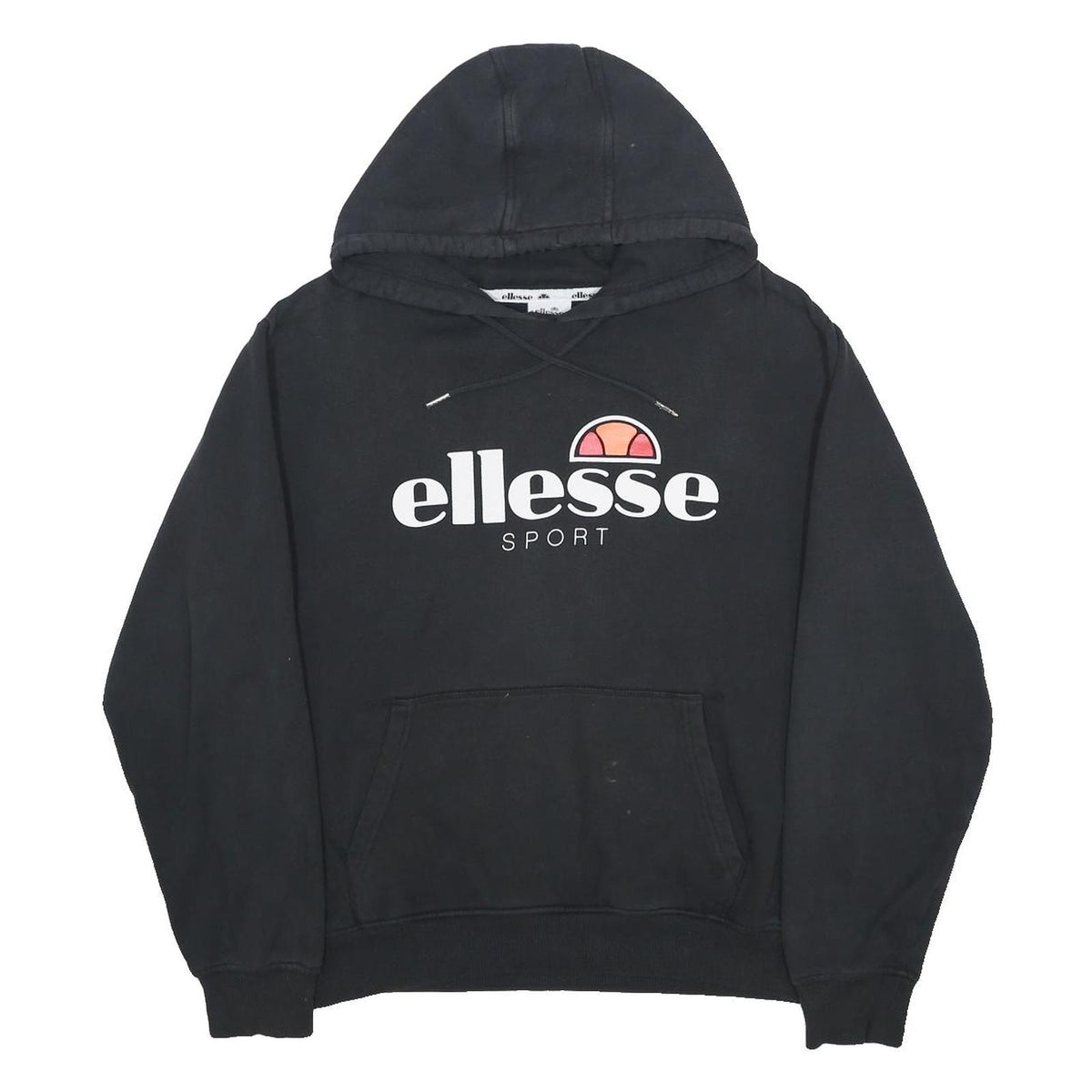 ELLESSE Womens Black Hoodie UK 14 Cotton Blend Pullover Logo Sport Sweatshirt