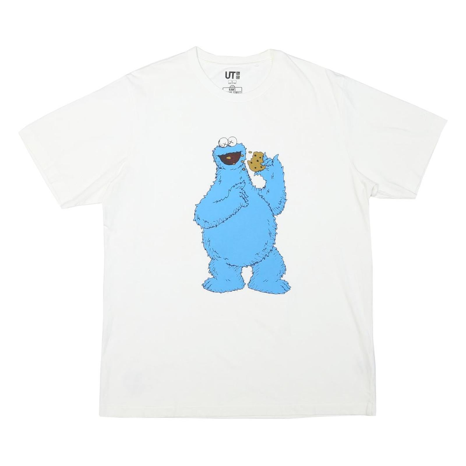 UT Mens White Blue Cookie Monster Graphic T-Shirt L Short Sleeve Crew Neck Fun
