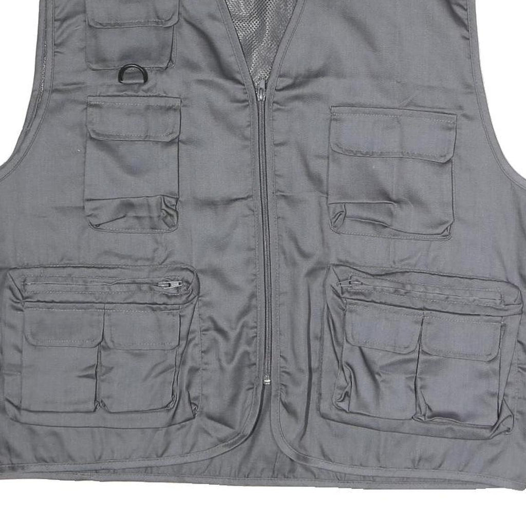 Mens Grey Utility Zip Jacket XL Polyester Blend Plain Multi Pocket Workwear Vest