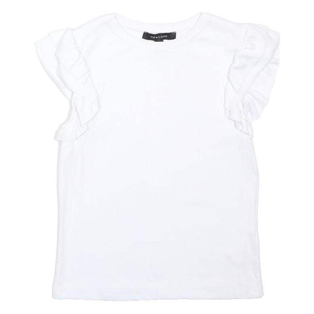 NEW LOOK Womens White Basic Top Short Sleeve Round Neck UK 12 Cotton Blend