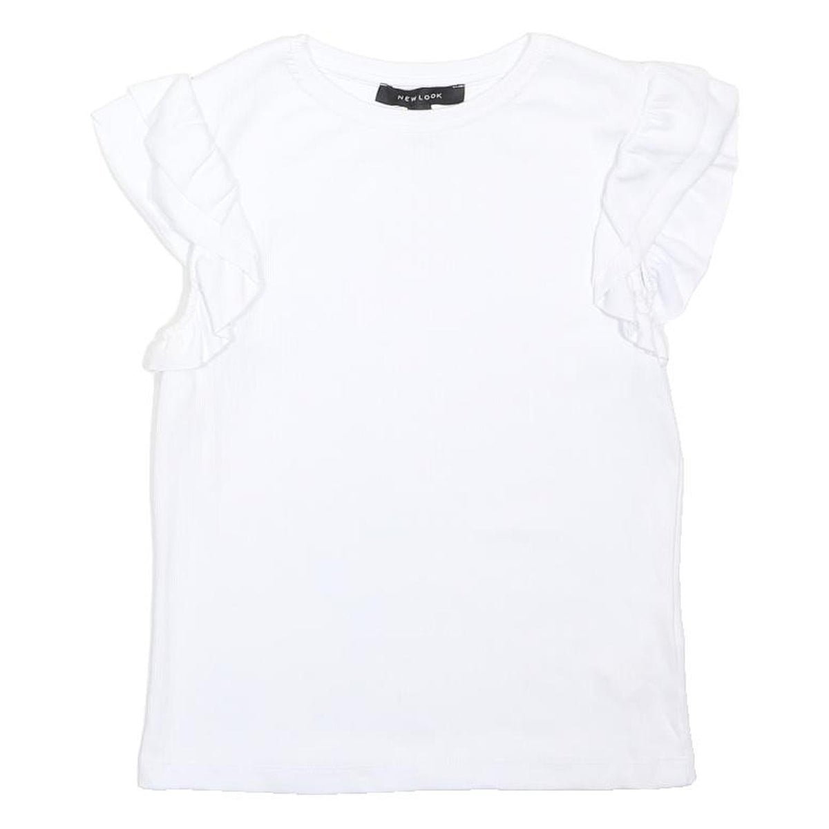 NEW LOOK Womens White Basic Top Short Sleeve Round Neck UK 12 Cotton Blend