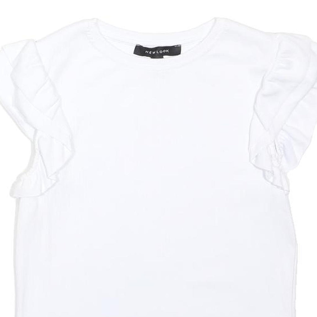 NEW LOOK Womens White Basic Top Short Sleeve Round Neck UK 12 Cotton Blend