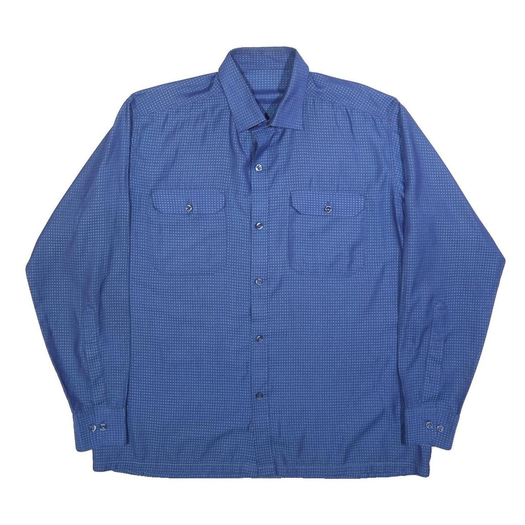 Mens Blue Pattern Long Sleeve Shirt L Button Front Casual Workwear Relaxed Fit