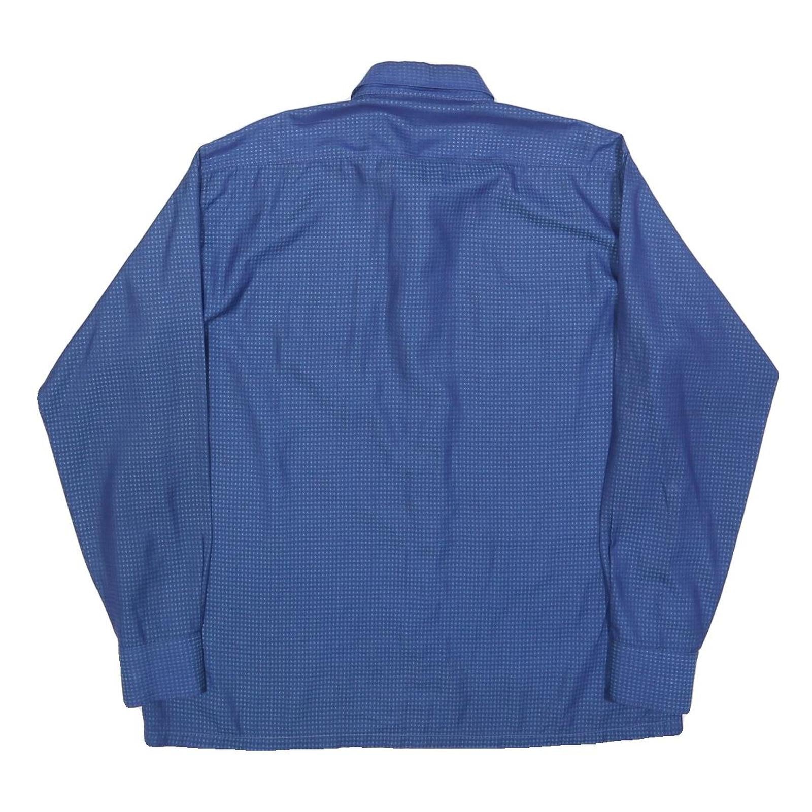 Mens Blue Pattern Long Sleeve Shirt L Button Front Casual Workwear Relaxed Fit