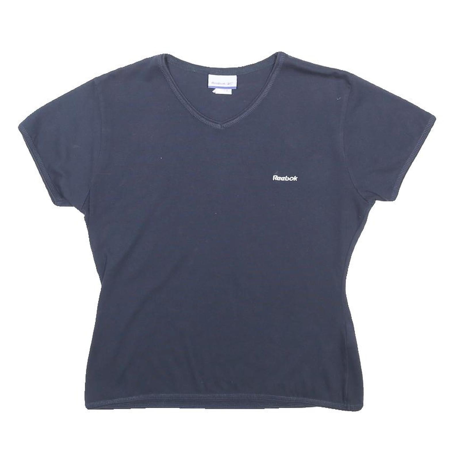 REEBOK Womens Navy Blue Classic T-Shirt UK 14 Short Sleeve V-Neck Cotton Blend