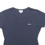 REEBOK Womens Navy Blue Classic T-Shirt UK 14 Short Sleeve V-Neck Cotton Blend