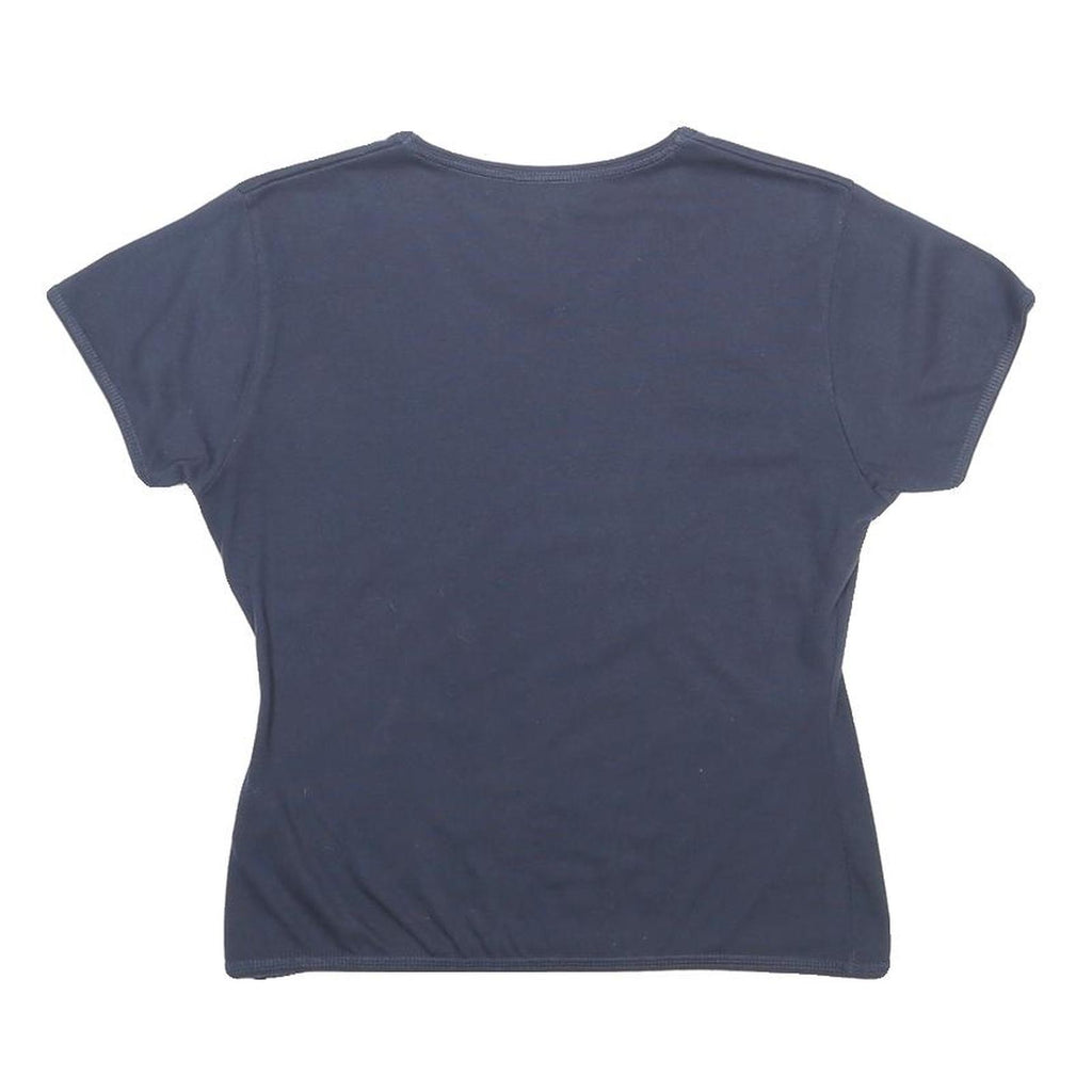 REEBOK Womens Navy Blue Classic T-Shirt UK 14 Short Sleeve V-Neck Cotton Blend