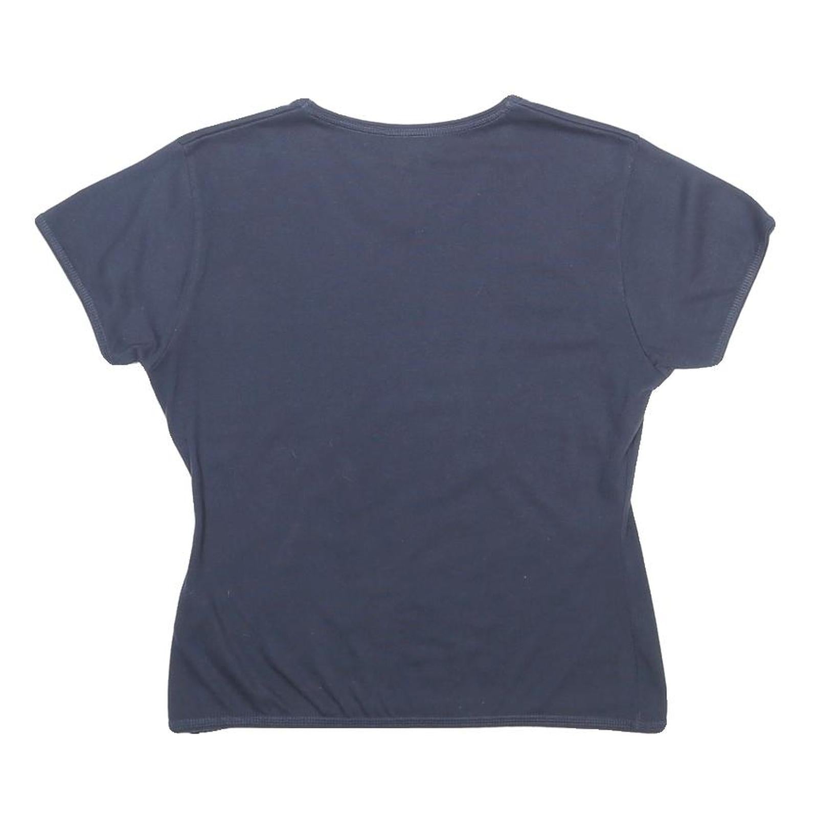 REEBOK Womens Navy Blue Classic T-Shirt UK 14 Short Sleeve V-Neck Cotton Blend