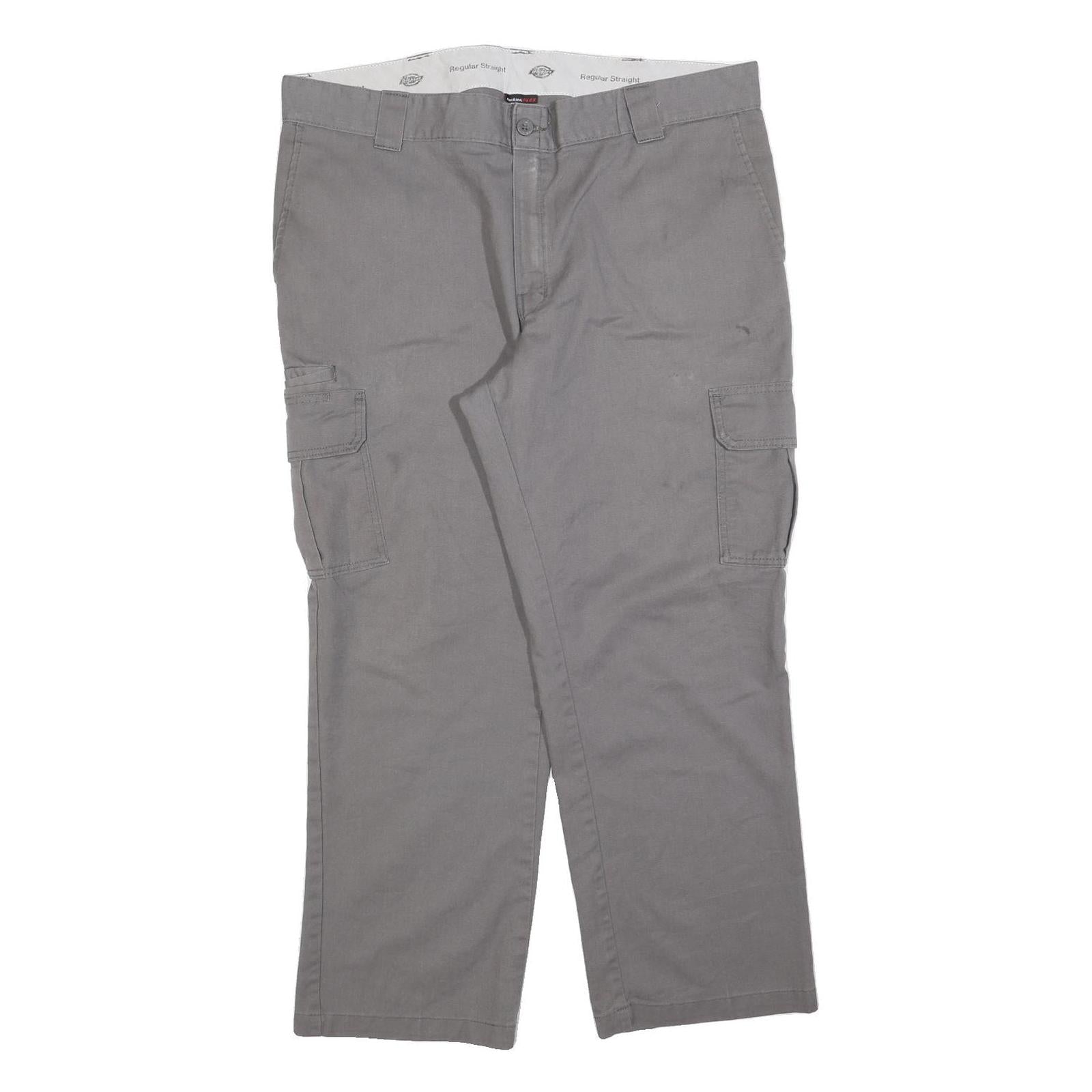 DICKIES Mens Cotton Blend Grey Regular Straight Trousers W40 L30 Workwear Casual