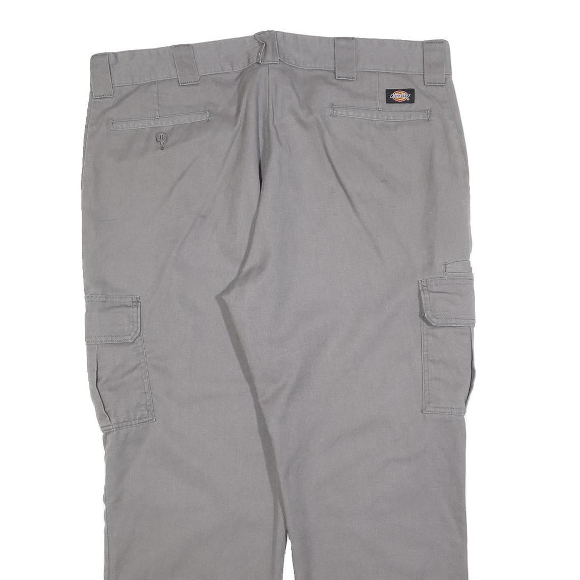 DICKIES Mens Cotton Blend Grey Regular Straight Trousers W40 L30 Workwear Casual