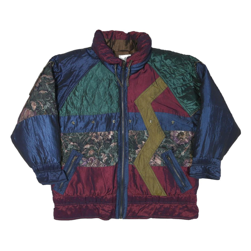 J GALLERY Womens Blue Green Burgundy Mixed Pattern Jacket M Polyester Blend Zip