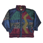 J GALLERY Womens Blue Green Burgundy Mixed Pattern Jacket M Polyester Blend Zip