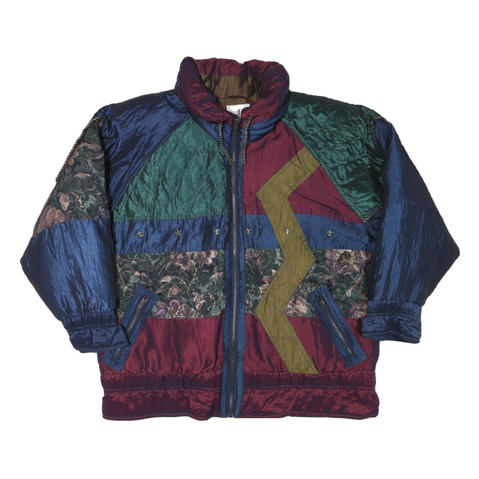 J GALLERY Womens Blue Green Burgundy Mixed Pattern Jacket M Polyester Blend Zip