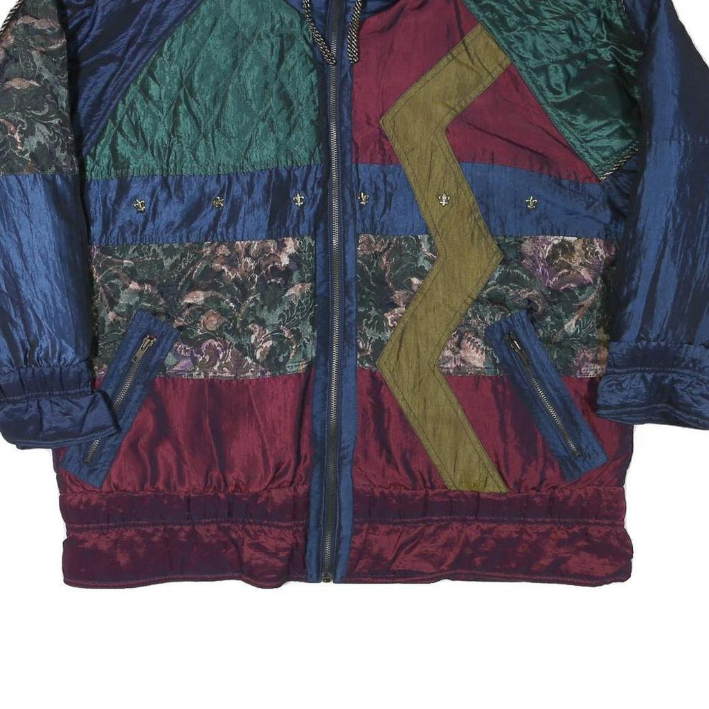 J GALLERY Womens Blue Green Burgundy Mixed Pattern Jacket M Polyester Blend Zip