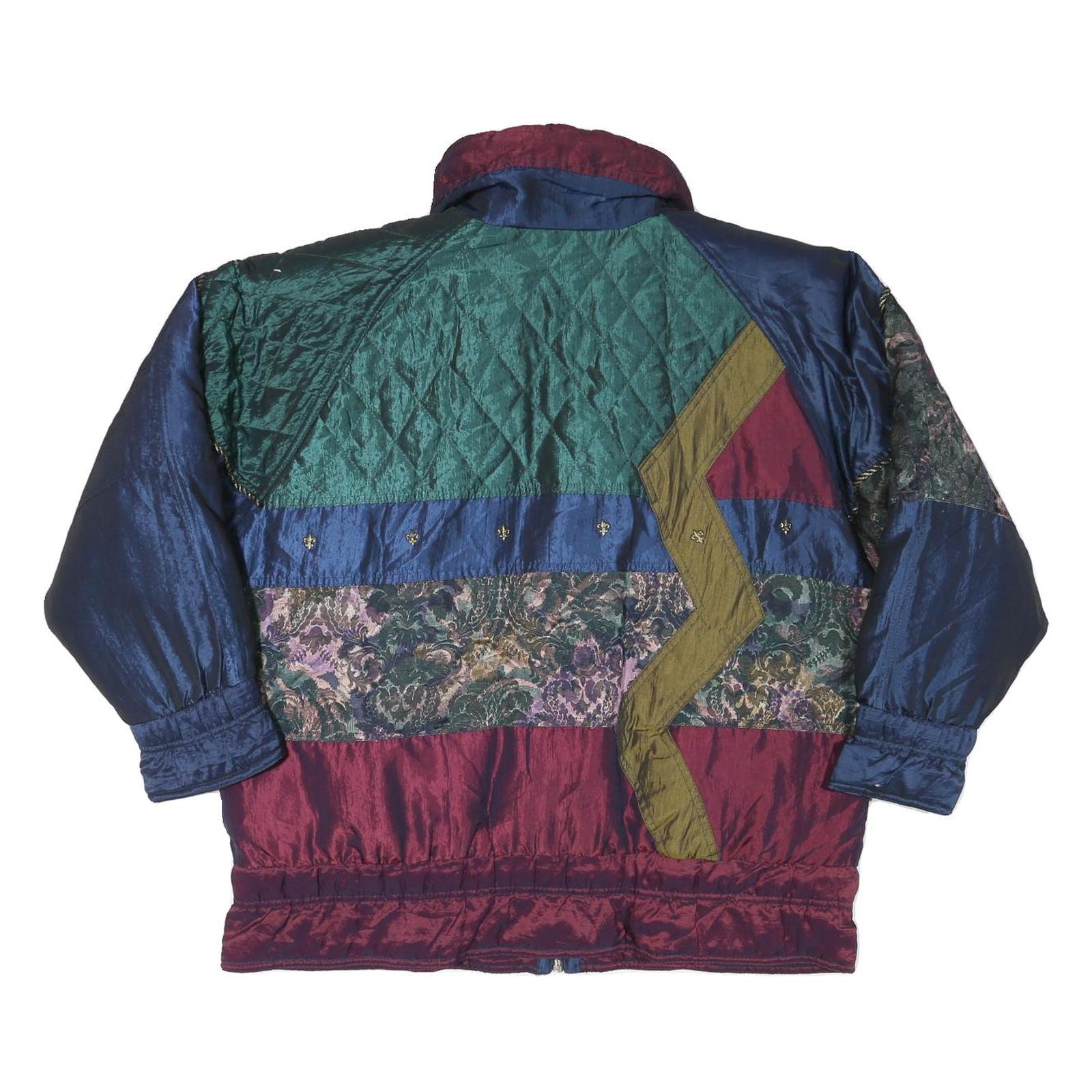 J GALLERY Womens Blue Green Burgundy Mixed Pattern Jacket M Polyester Blend Zip