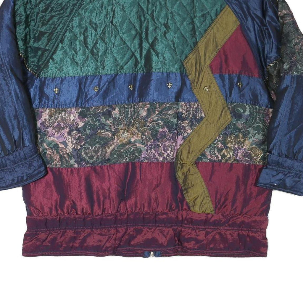 J GALLERY Womens Blue Green Burgundy Mixed Pattern Jacket M Polyester Blend Zip