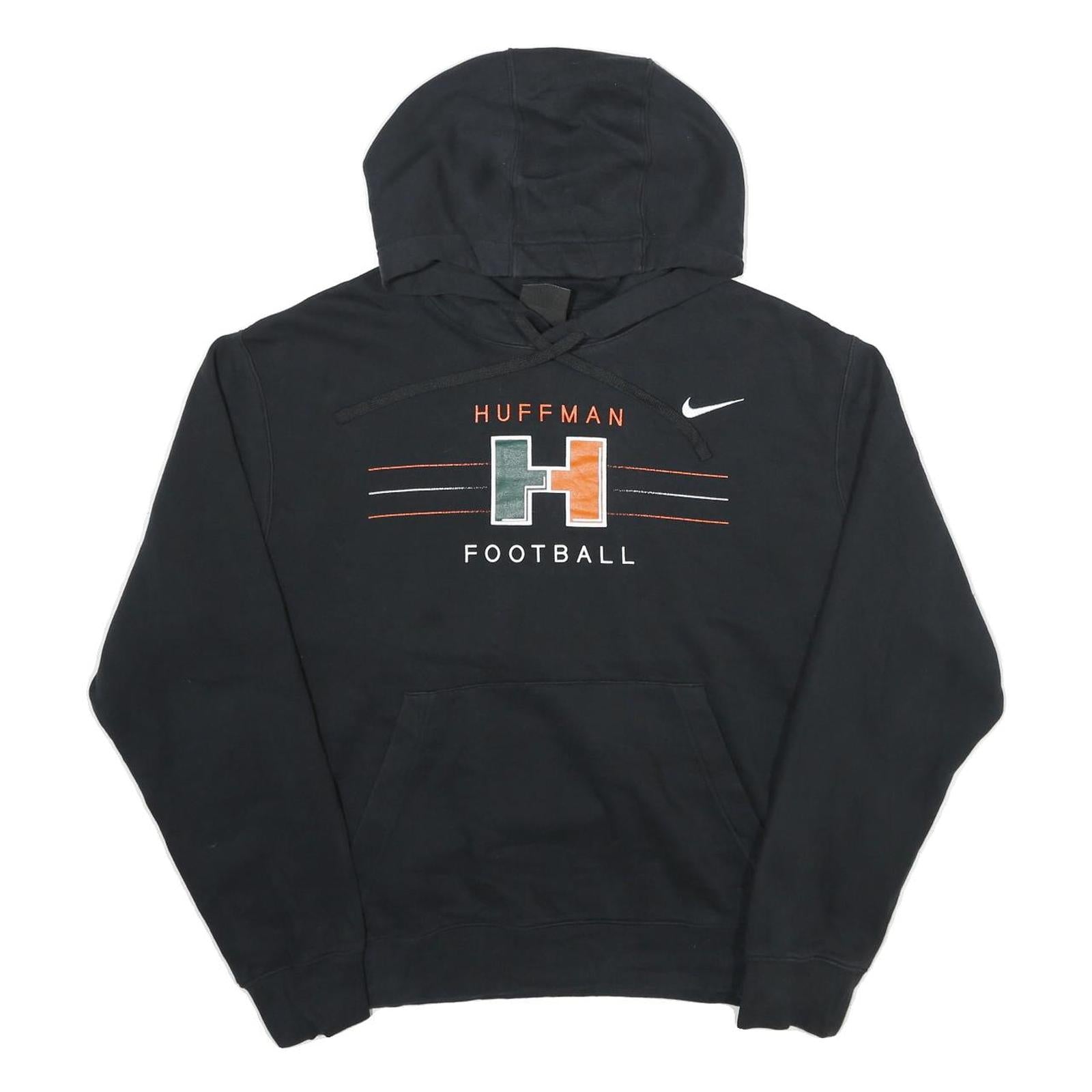 NIKE Mens Black Huffman Football Pullover Hoodie L Cotton Blend Sportswear