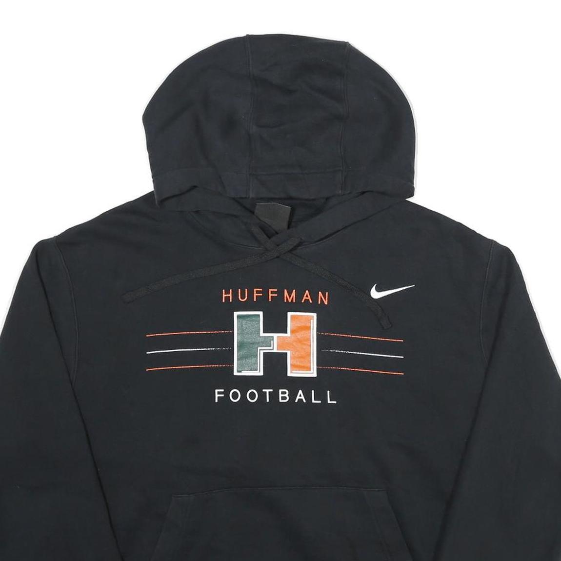 NIKE Mens Black Huffman Football Pullover Hoodie L Cotton Blend Sportswear