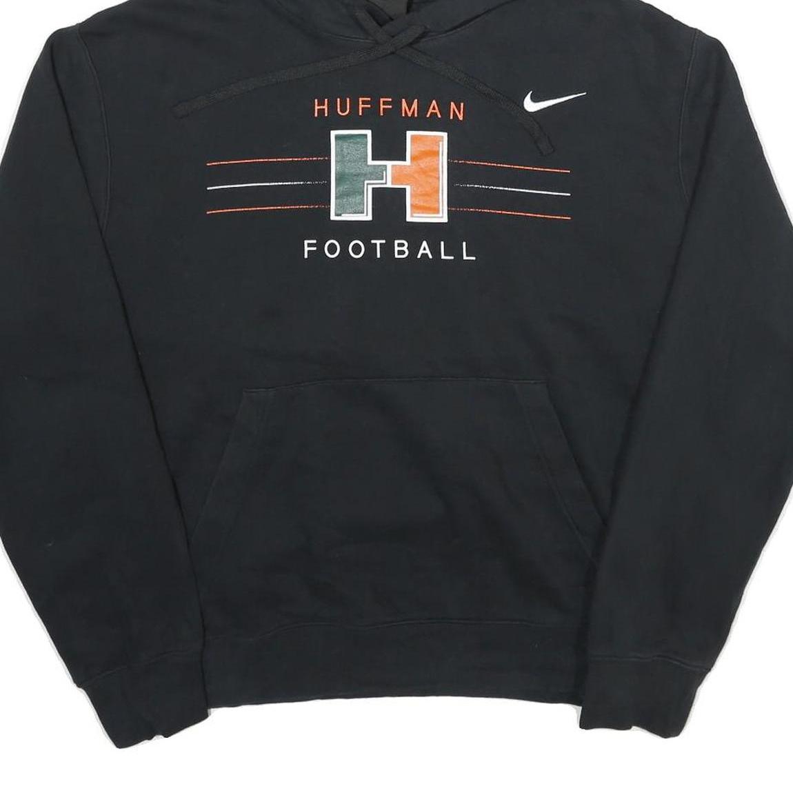 NIKE Mens Black Huffman Football Pullover Hoodie L Cotton Blend Sportswear