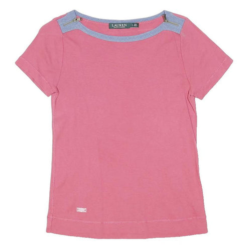 LAUREN RALPH LAUREN Womens Pink & Blue Modern T-Shirt M Short Sleeve Scoop Neck