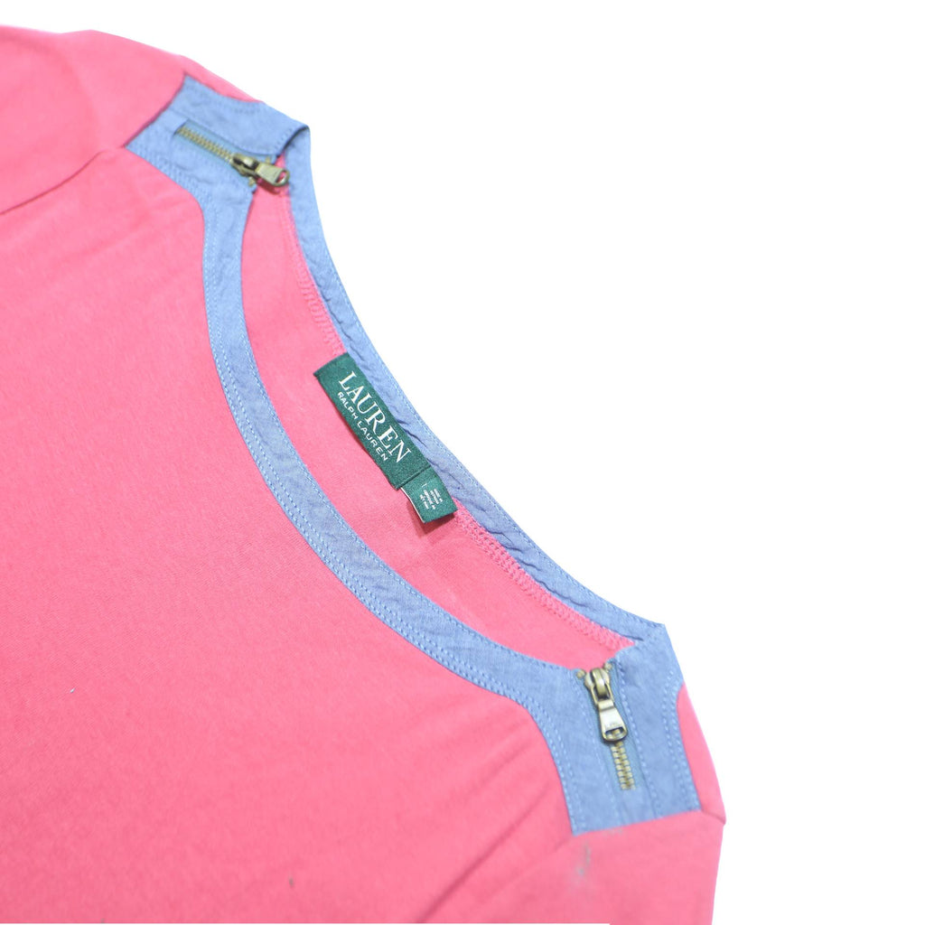 LAUREN RALPH LAUREN Womens Pink & Blue Modern T-Shirt M Short Sleeve Scoop Neck