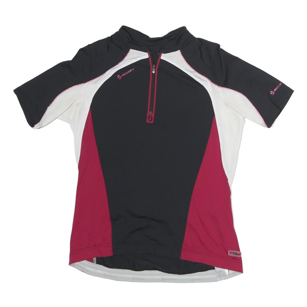 SCOTT Mens Black & Burgundy Modern T-Shirt L Short Sleeve 1/4 Zip Cycling Top