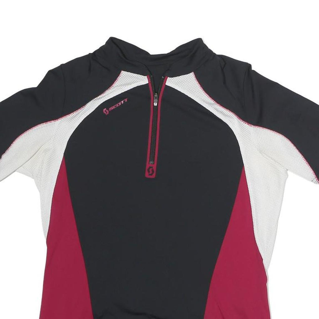 SCOTT Mens Black & Burgundy Modern T-Shirt L Short Sleeve 1/4 Zip Cycling Top