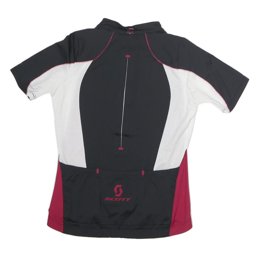 SCOTT Mens Black & Burgundy Modern T-Shirt L Short Sleeve 1/4 Zip Cycling Top