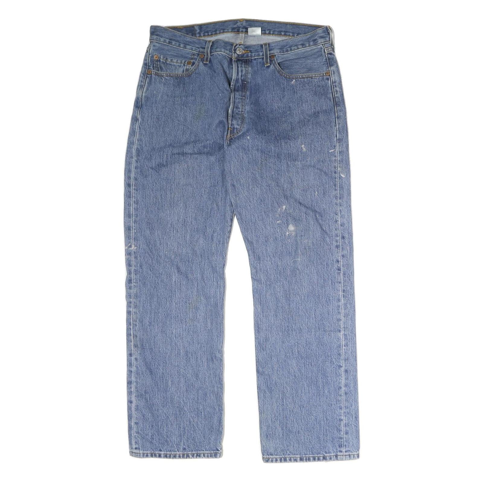 LEVI'S 501 Mens Jeans Blue Regular Straight Denim Medium W32 L30 Classic Style