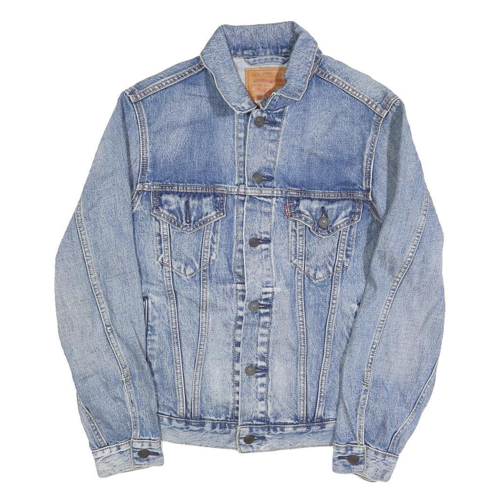 LEVI'S Mens Blue Cotton Denim Jacket S Button Plain Classic Fit Vintage Style