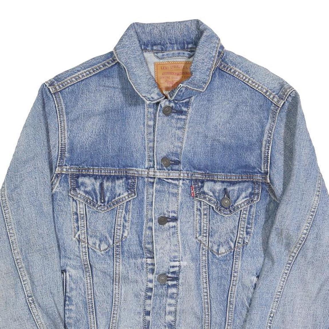 LEVI'S Mens Blue Cotton Denim Jacket S Button Plain Classic Fit Vintage Style