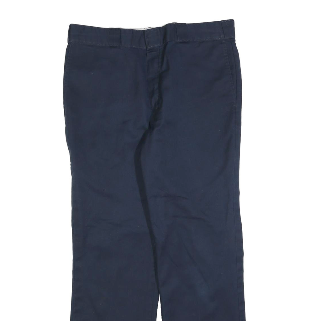 DICKIES Mens Cotton Blend Navy Regular Straight Trousers W36 L32 Workwear
