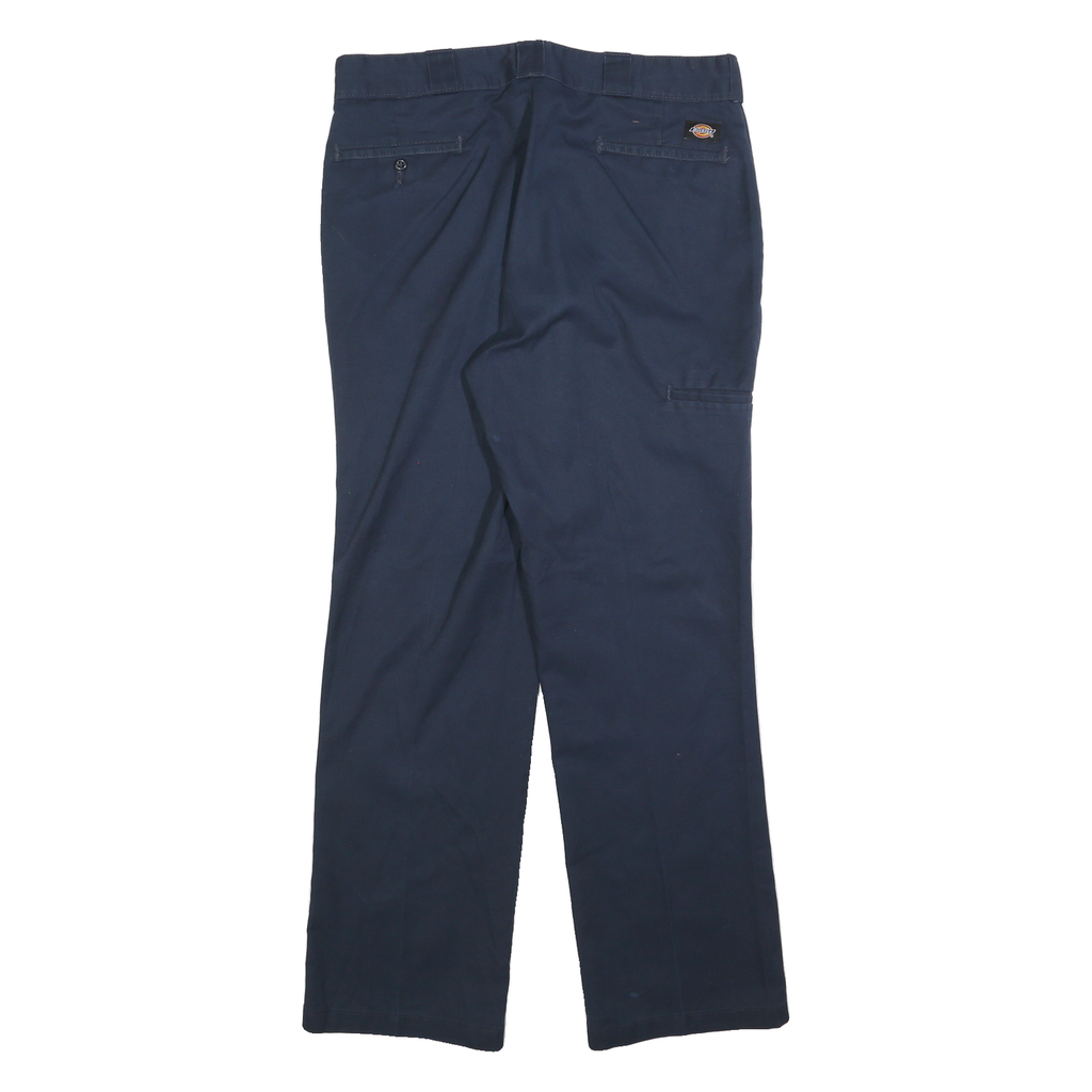 DICKIES Mens Cotton Blend Navy Regular Straight Trousers W36 L32 Workwear