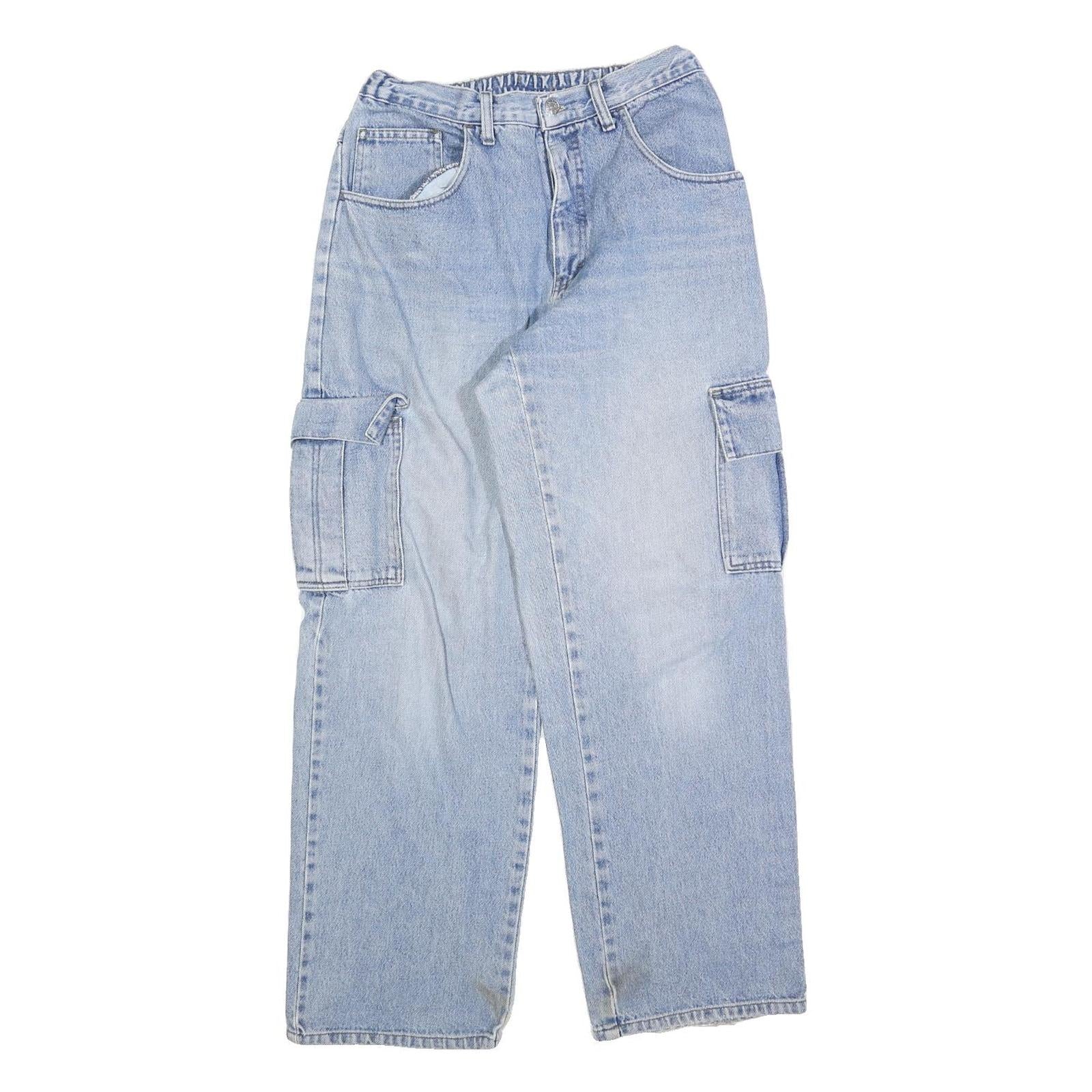 XER Womens Light Blue Regular Fit Straight Leg Denim Jeans W26 L30 Cargo Pocket