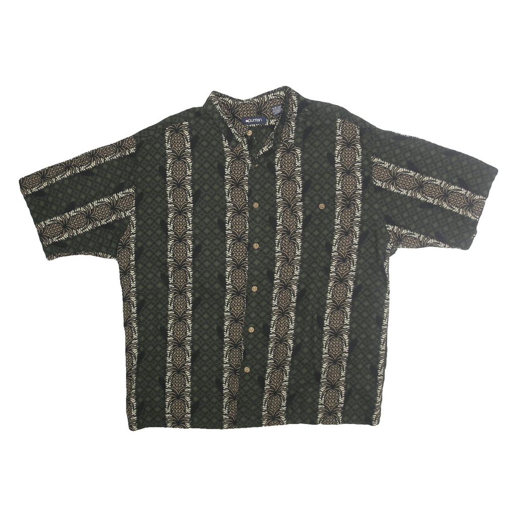 PURITAN Mens Green & Cream Printed Rayon Shirt XL Comfortable Relaxed Fit Summer