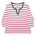 LACOSTE Womens White & Pink Striped Top 3/4 Sleeve Scoop Neck XL Cotton Blend