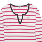 LACOSTE Womens White & Pink Striped Top 3/4 Sleeve Scoop Neck XL Cotton Blend