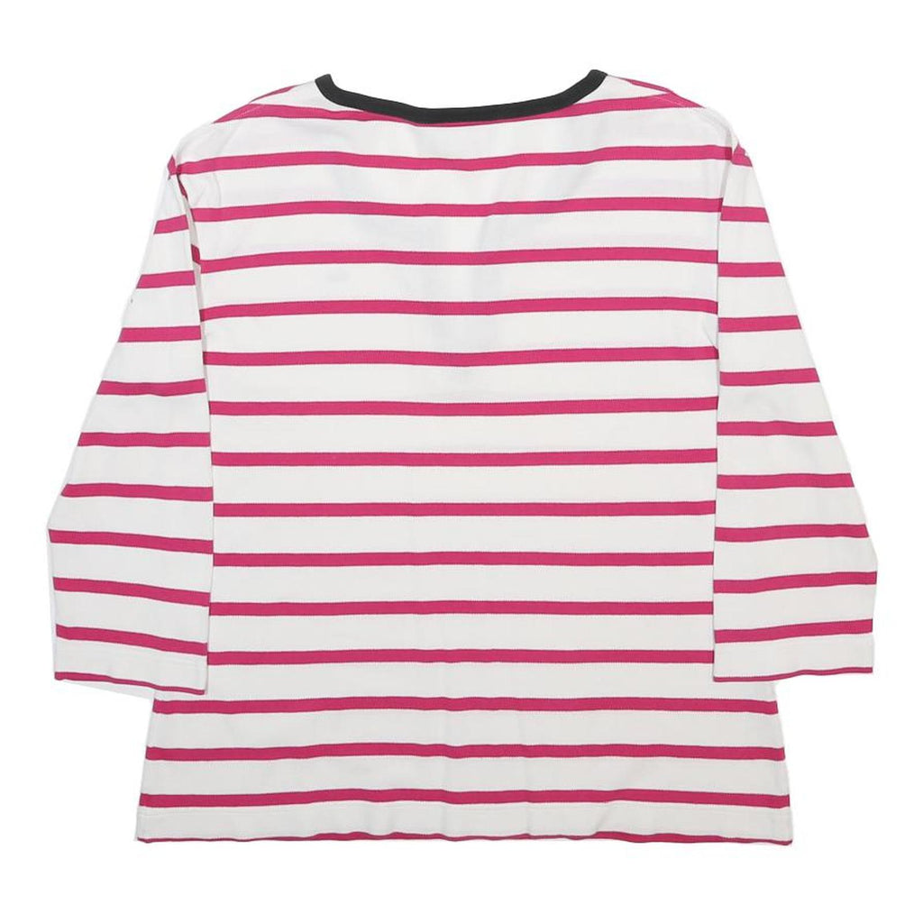 LACOSTE Womens White & Pink Striped Top 3/4 Sleeve Scoop Neck XL Cotton Blend