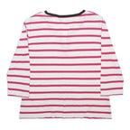 LACOSTE Womens White & Pink Striped Top 3/4 Sleeve Scoop Neck XL Cotton Blend